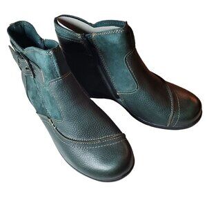 Earth Origins Womens Dayton Green Grained Leather and Suede Ankle Boots  NIB